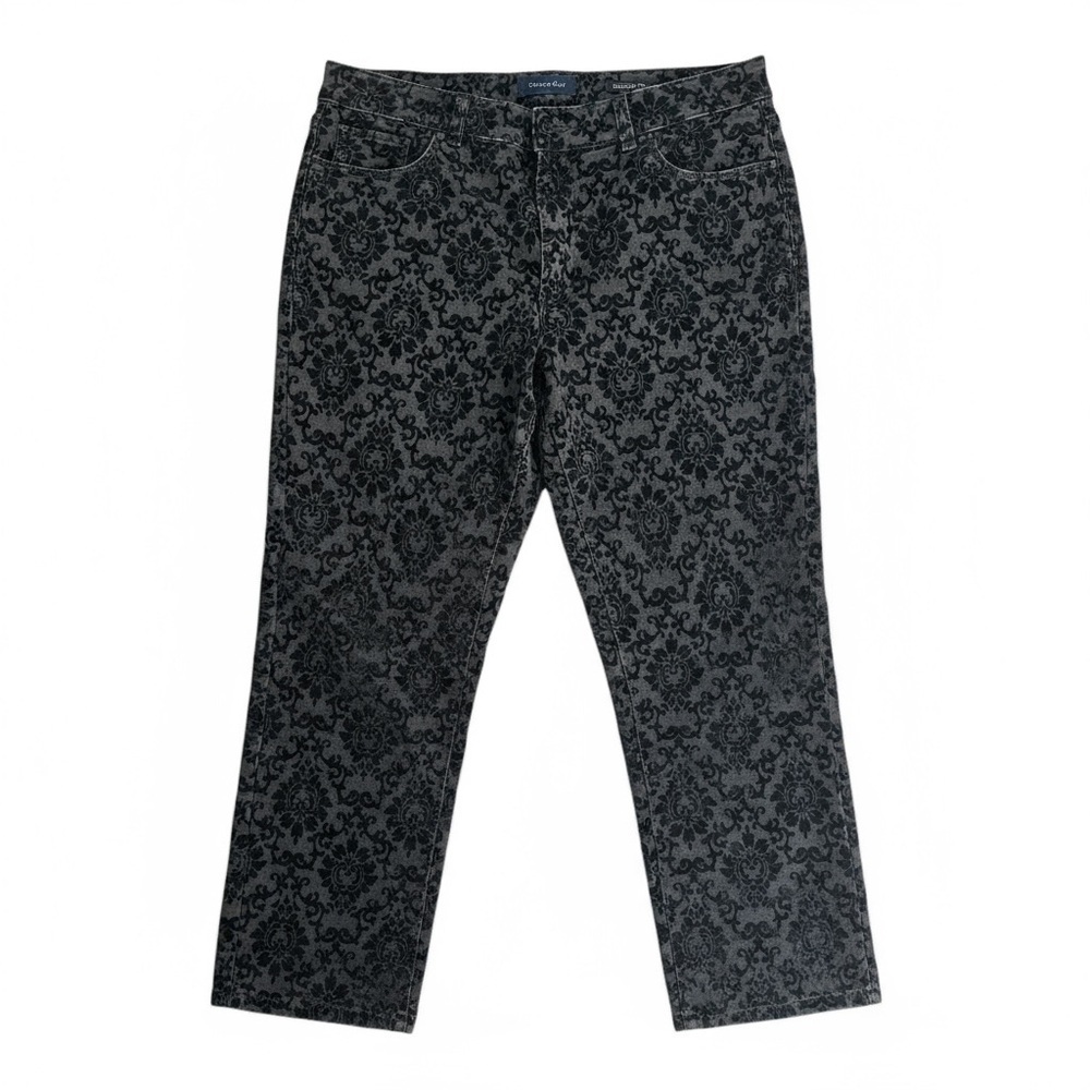 Charter Club Straight Leg Lexington Pants Black Velvet Damask Pattern Size 12